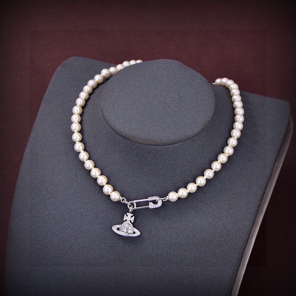 Vivienne Westwood Pearl Safety-Pin Saturn Necklace